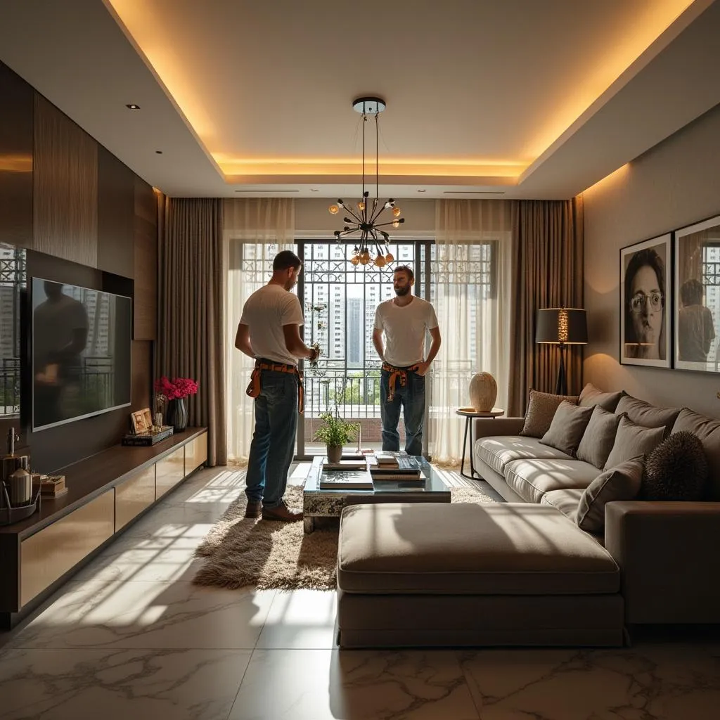 Equipo de Lutulent instalando muebles en una residencia moderna