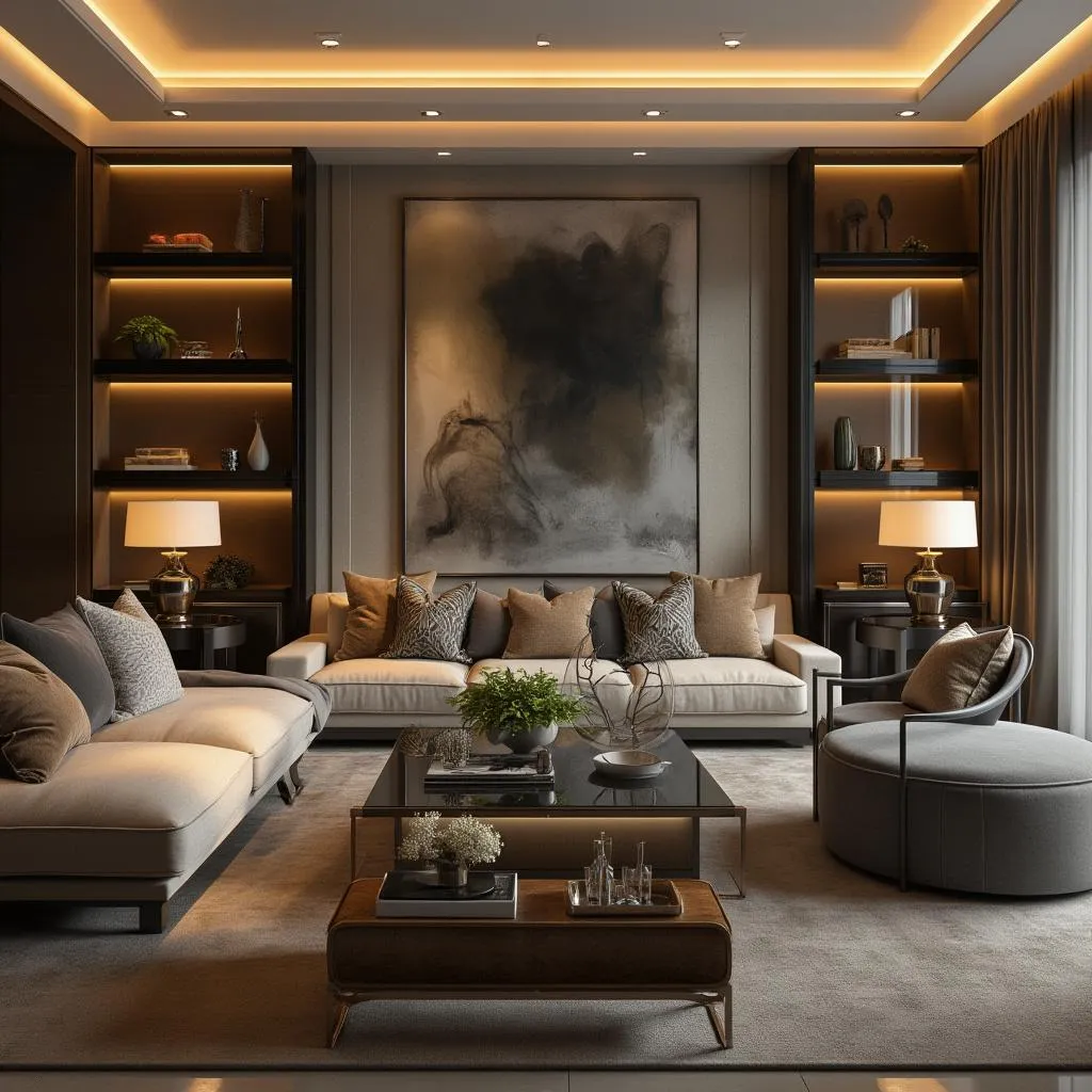 Instalación de muebles de sala de estar en residencia moderna